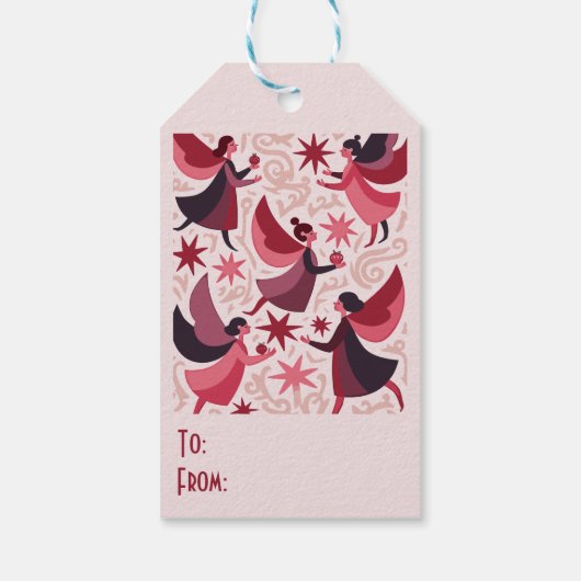 Angelic Figures Mid-Century Modern Kitschmas Cadeaulabel (Achterkant)