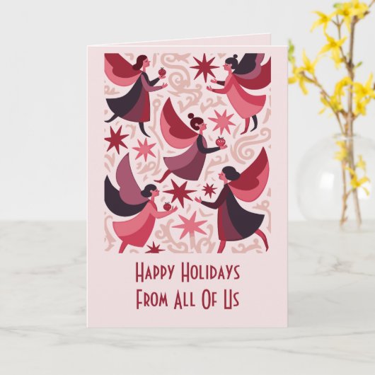 Angelic Figures Mid-Century Modern Kitschmas Kaart (Gele Bloem)