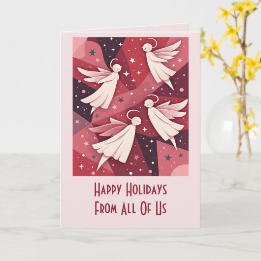 Angelic Figures Mid-Century Modern Kitschmas Kaart (Gele Bloem)