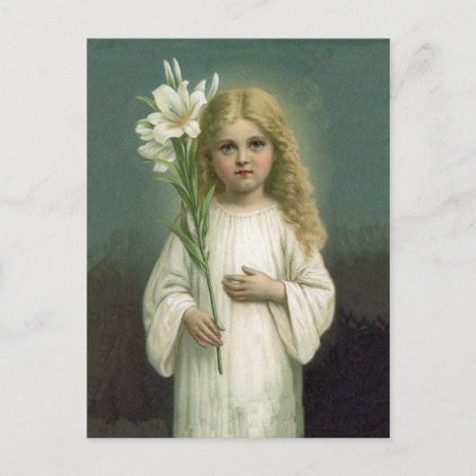  Angelic Girl White dress Lily Flowers Briefkaart (Voorkant)