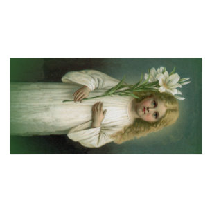  Angelic Girl White dress Lily Flowers Poster