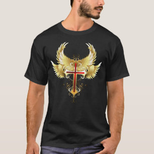 Angelic Golden Winged Red Ruby Christelijk Cross T-shirt