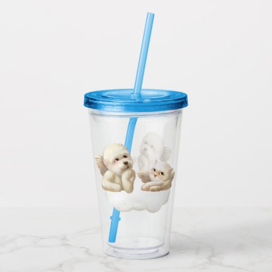 Angelic Hond en Kat op Cloud Acryl Drinkbeker (Achterkant)