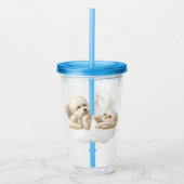 Angelic Hond en Kat op Cloud Acryl Drinkbeker (Voorkant)