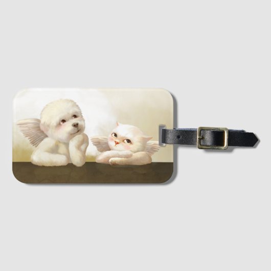 Angelic Hond en Kat op Cloud Bagagelabel (Voorkant (horizontaal))