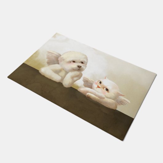 Angelic Hond en Kat op Cloud Deurmat (Schuin)