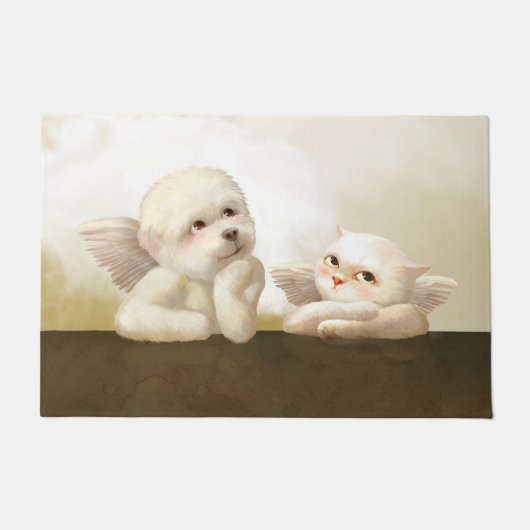 Angelic Hond en Kat op Cloud Deurmat (Voorkant)