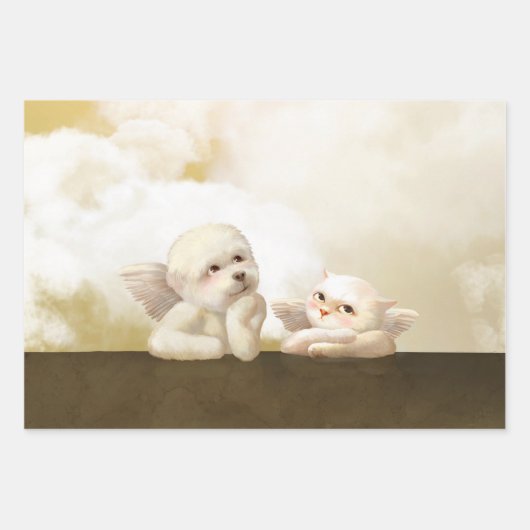 Angelic Hond en Kat op Cloud Inpakpapier Vel (Voorkant 3)