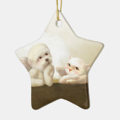 Angelic Hond en Kat op Cloud Keramisch Ornament (Links)