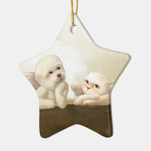 Angelic Hond en Kat op Cloud Keramisch Ornament (Links)