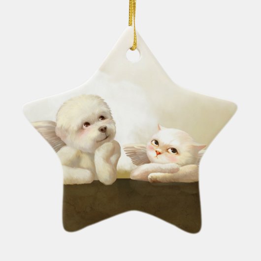 Angelic Hond en Kat op Cloud Keramisch Ornament (Achterkant)