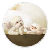 Angelic Hond en Kat op Cloud Keramische Knop (Voorkant)