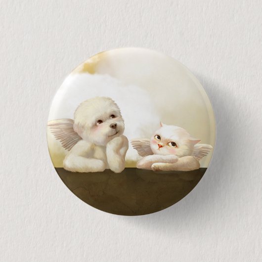 Angelic Hond en Kat op Cloud Ronde Button 3,2 Cm (Voorkant)