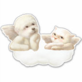 Angelic Hond en Kat op Cloud Sticker (Voorkant)