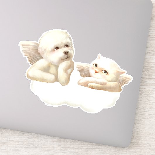 Angelic Hond en Kat op Cloud Sticker (Detail)