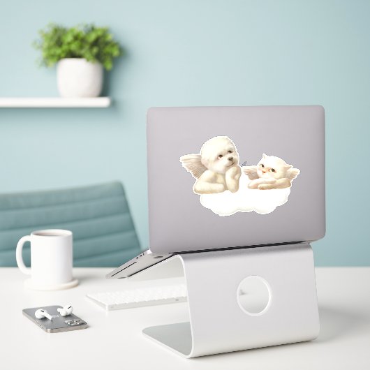 Angelic Hond en Kat op Cloud Sticker (Laptop op bureau)