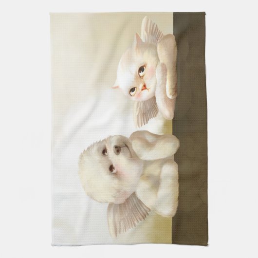 Angelic Hond en Kat op Cloud Theedoek (Verticaal)