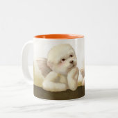 Angelic Hond en Kat op Cloud Tweekleurige Koffiemok (Voorkant links)