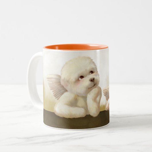 Angelic Hond en Kat op Cloud Tweekleurige Koffiemok (Voorkant links)