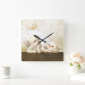 Angelic Hond en Kat op Cloud Vierkante Klok (Huis)