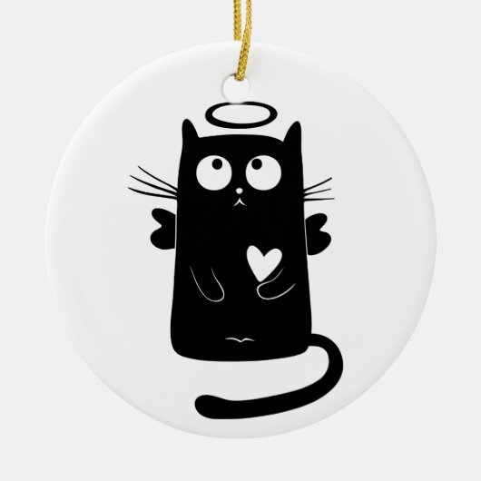 Angelic Kat Black Keramisch Ornament (Voorkant)