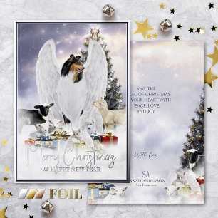 Angelic Kerstmis, Tricolor Collie Angel - Folie Feestdagenkaart
