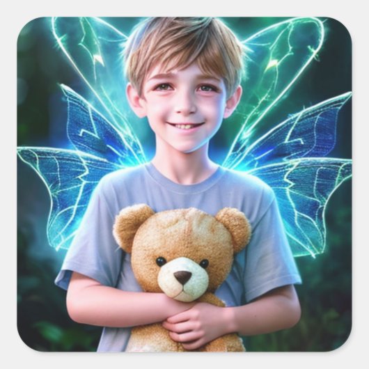Angelic Little Boy met Fairy Wings Vierkante Sticker (Voorkant)
