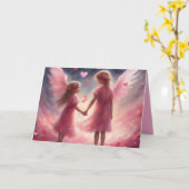 Angelic looking little girls hold hands Valentines Kaart (Gele Bloem)