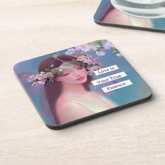 Angelic Maiden en Inspirerend Quote Etherisch Bier Onderzetter (Linkerzijde)