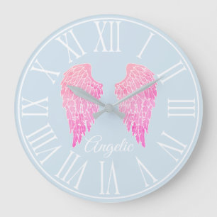 Angelic Pink Angel Wings & Light Blue Grote Klok