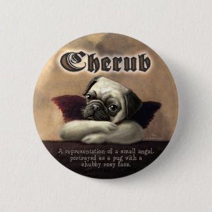 Angelic Pug Cherub Gift Items Ronde Button 5,7 Cm