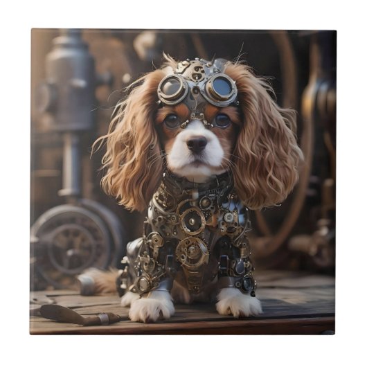 Angelic Puppy Cavalier Spaniel Steampunked, Tegeltje (Voorkant)