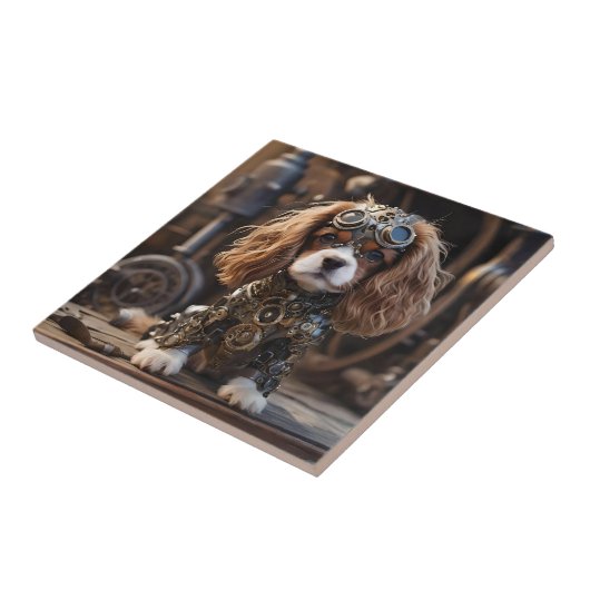 Angelic Puppy Cavalier Spaniel Steampunked, Tegeltje (Zijkant)