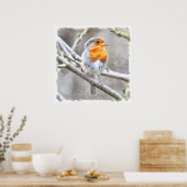 Angelic Robin Waterverf Poster (Keuken)