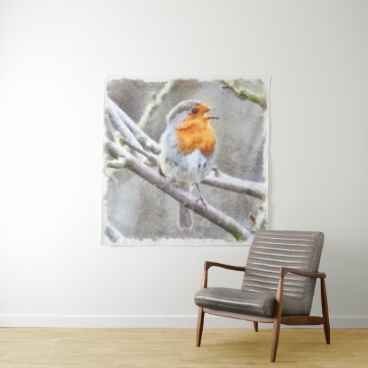 Angelic Robin Waterverf Wandkleed (In situ)