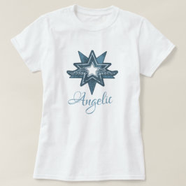 Angelic star wing art in blauw grafisch t-shirt