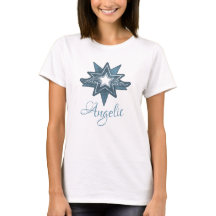 Angelic star wing art in blauw grafisch t-shirt