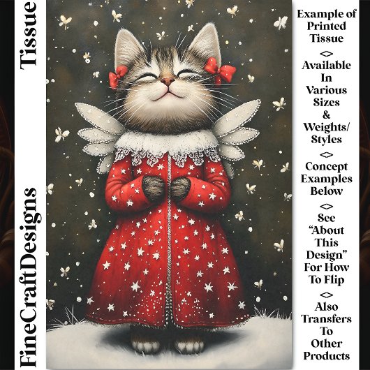 Angelic Whimsical Kitten Angel Fairy CQ7 Decoupage Tissuepapier
