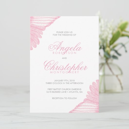 Angelic Wing Feathers Pink en Grey Kaart (Staand voorkant)