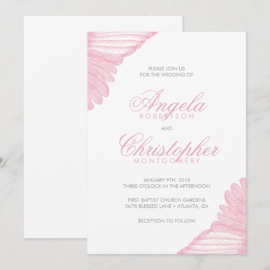 Angelic Wing Feathers Pink en Grey Kaart (Voorkant / Achterkant)