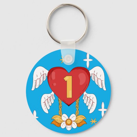 Angelic Wings Heart With Number One in The middle Sleutelhanger (Voorkant)