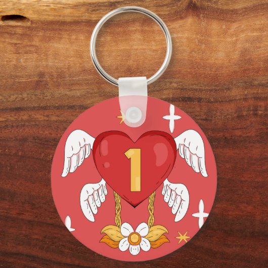 Angelic Wings Heart With Number One in The middle Sleutelhanger (Achterkant)