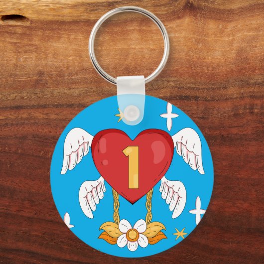 Angelic Wings Heart With Number One in The middle Sleutelhanger (Voorkant)