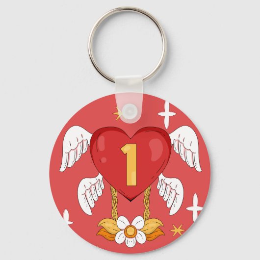 Angelic Wings Heart With Number One in The middle Sleutelhanger (Achterkant)