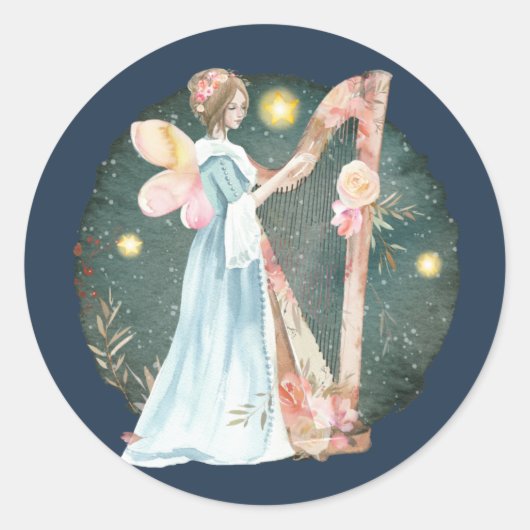 Angelic Winter Music Plays Angel Ronde Sticker (Voorkant)