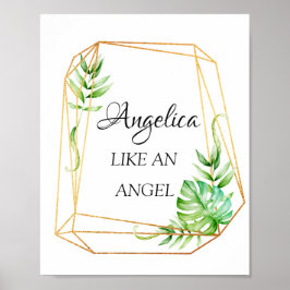 Angelica Name betekenend Floral Geometric Lijst Poster