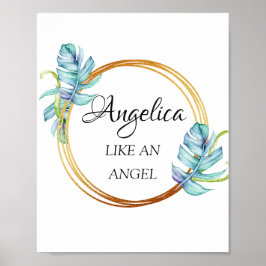 Angelica Name Betekenis Floral Golden Lijst Poster