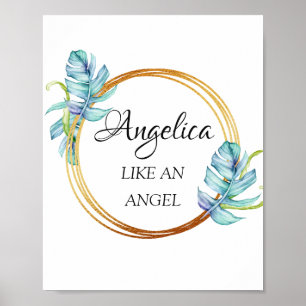 Angelica Name Betekenis Floral Golden Lijst Poster