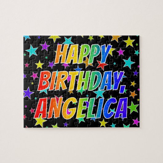 "ANGELICA" Voornaam, geun "HAPPY BIRTHDAY" Legpuzzel (Horizontaal)