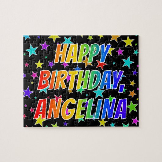 "ANGELINA" Voornaam, geun "HAPPY BIRTHDAY" Legpuzzel (Horizontaal)